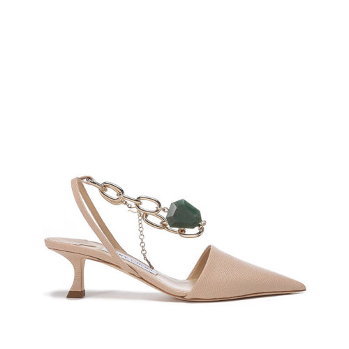 Jimmy Choo/周仰杰【22春夏新款】女士皮革腳鏈綴飾尖頭露跟高跟鞋 RUE 50 BAX