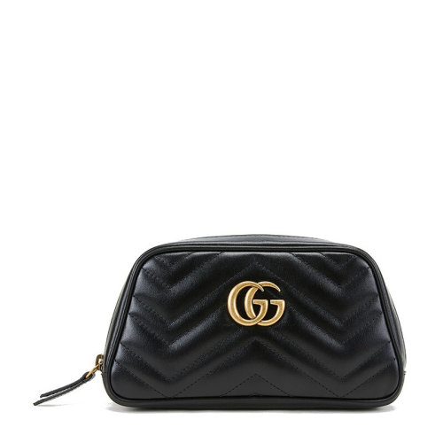 GUCCI/古馳 女士黑色斜紋絎縫牛皮經(jīng)典金屬雙G字母徽標(biāo)裝飾拉鏈開合零錢包手拿包女包 645111-DTDHT-1000