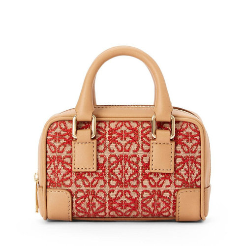 LOEWE/羅意威 22春夏新款情人節特別版AMAZONA系列 女士超迷你紅色/暖沙色帆布配皮Anagram印花單肩斜跨手提包0010679785