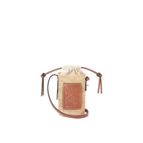  LOEWE羅意威 22年秋冬 女士 單肩包 Cylinder Pocket in raffia and calfskin C000P71X01-2435