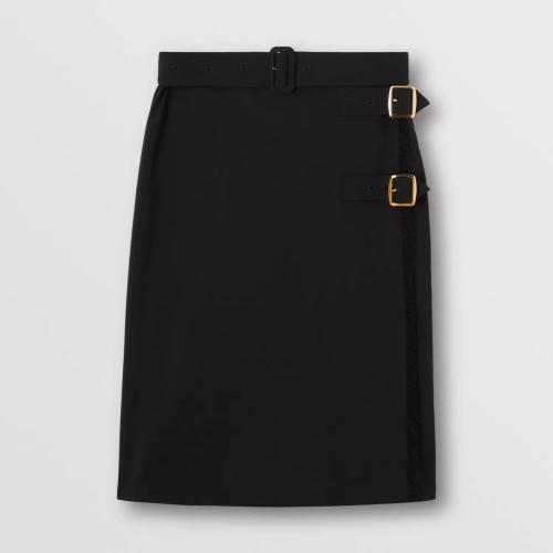  BURBERRY 22年秋冬 女士 褶裥裁片羊毛混紡束帶蘇格蘭裙 80619191