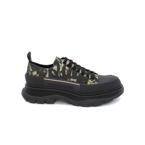 Alexander McQueen/亞歷山大麥昆 22年秋冬新款 Tread Slick系列 男士黑色和米色棉質滿飾涂鴉運動鞋帆布鞋705668W4TG59787