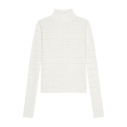 Givenchy/紀梵希  女士米白色4G LOGO提花彈力修身針織衫BW90DK4ZAQ-130