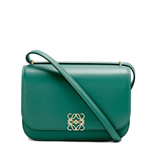 LOEWE/羅意威 22春夏新款Goya系列 女士小號松綠色小牛皮金色金屬徽標點綴翻蓋單肩斜挎包0010640571