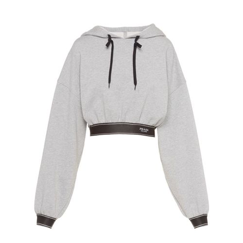 PRADA/普拉達 22年早春新款 女士灰色棉質(zhì)短款連帽衫衛(wèi)衣134648_10FI_F0031_S_221