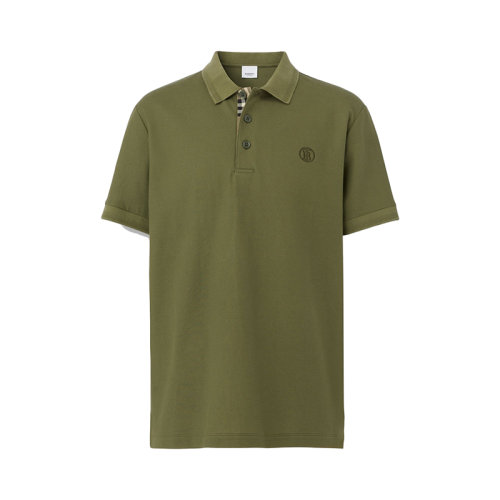 BURBERRY/博柏利 22年春夏新款 男士橄欖綠色純棉珠地網(wǎng)眼布專屬標(biāo)識(shí)裝飾短袖Polo衫80552261