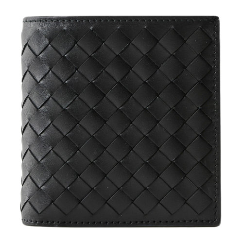 Bottega Veneta/葆蝶家 男士黑色小牛皮編織短款雙折錢夾錢包卡包男包 222338-V4651-1000
