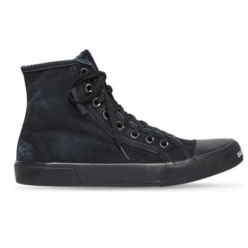 Balenciaga/巴黎世家 22年秋冬新款 男士黑色破洞棉配黑色橡膠做舊褪色效果邊緣印刷標(biāo)志高幫運動鞋688752W3RP11010