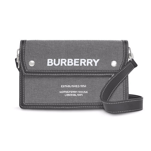 BURBERRY/博柏利 男士拼色棉質配皮徽標印花單肩包斜挎包 8050844