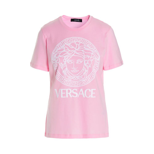 VERSACE/范思哲 女士純色棉質(zhì)徽標(biāo)印花圓領(lǐng)短袖上衣T恤 10036841-A00769 多色可選