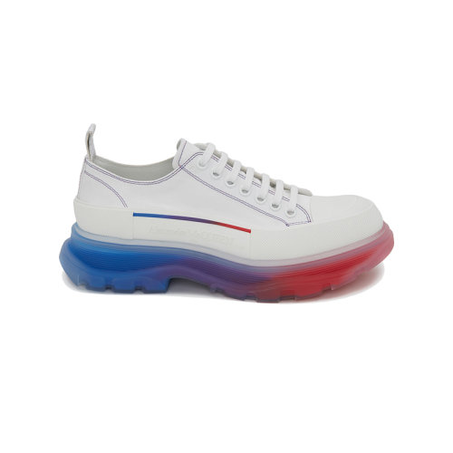 Alexander McQueen/亞歷山大麥昆 22年秋冬新款 Tread Slick系列 男士白色棉質半透明彩虹鞋底運動鞋帆布鞋705660W4TGE8994