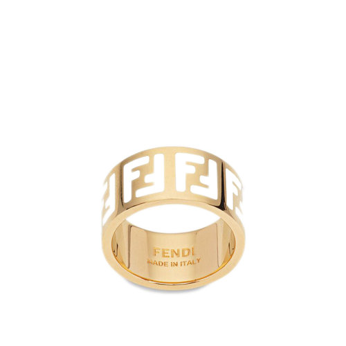 FENDI/芬迪  FF系列 金色金屬白色琺瑯FF圖案戒指 8AG945TL9F0A47