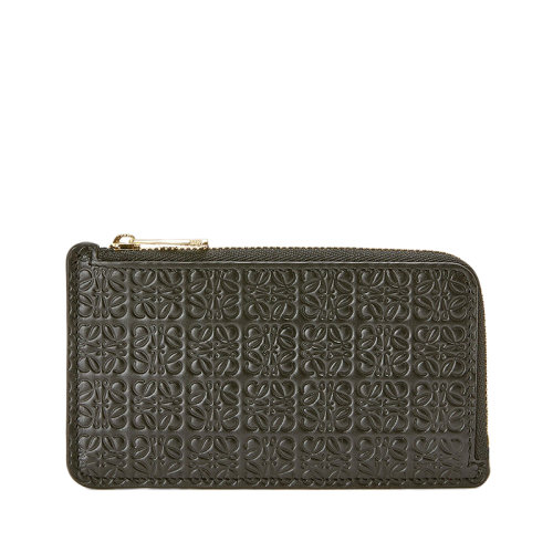 LOEWE/羅意威 Repeat系列 女士黑色徽標壓花小牛皮拉鏈卡包零錢包00106415
