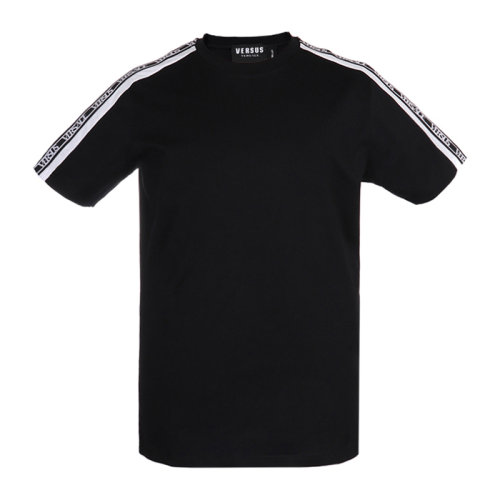 VERSACE/范思哲 男士黑色棉質(zhì)經(jīng)典字母徽標(biāo)印花裝飾圓領(lǐng)短袖上衣T恤 BU90709-BJ10388-B2144