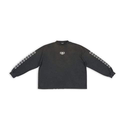 Balenciaga/巴黎世家 22年秋冬新款 男士黑色純棉Logo袖子T恤699191TMVG79034