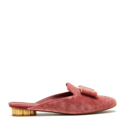 Salvatore Ferragamo/菲拉格慕 深粉色 女士蝴蝶結花朵造型跟絲絨平底涼拖 680206-01M949-SCIACCA T