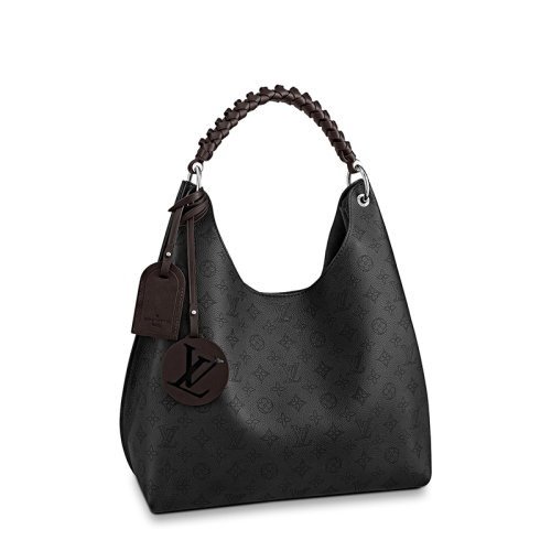 Louis Vuitton/路易威登 22春夏新款CARMEL系列 女士黑色老花穿孔小牛皮飾可拆卸吊飾銀扣單肩手提hobo流浪包M52950