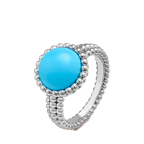 Van Cleef & Arpels/梵克雅寶 經典Perlée couleurs系列 18K金白金鑲嵌圓形綠松石戒指指環VCARP4DQ00