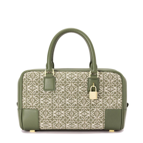 LOEWE/羅意威 22春夏新款A(yù)mazona 23系列 女士綠色鱷梨綠色徽標(biāo)提花織物配皮金色掛鎖裝飾單肩斜挎手提包0010640704