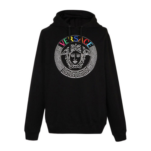 VERSACE/范思哲 男士黑色棉質(zhì)經(jīng)典字母徽標美杜莎頭像印花裝飾長袖上衣衛(wèi)衣連帽衫運動衫套頭衫 A83506-A227994-A008