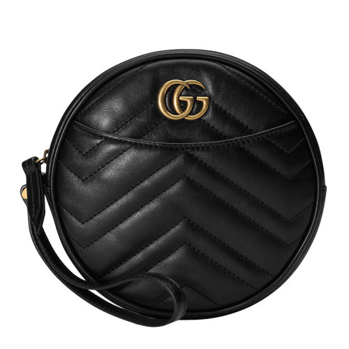 GUCCI/古馳 女士黑色牛皮波浪紋GG徽標拉鏈圓餅錢包手拿包女包 575164-DTDCT-1000