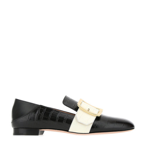 BALLY/巴利  女鞋 女士黑色皮質(zhì)時(shí)尚金色方扣休閑樂福鞋 6231221