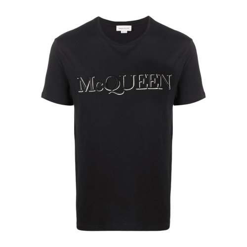 ALEXANDER MCQUEEN 亞歷山大·麥昆 男士 服裝 圓領黑色字母LOGO印花棉質T恤 男士短袖T恤