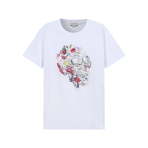 Alexander McQueen/亞歷山大麥昆【22春夏新款】男士棉質圓領短袖T恤涂鴉骷髏圖案 682516 QSZ50